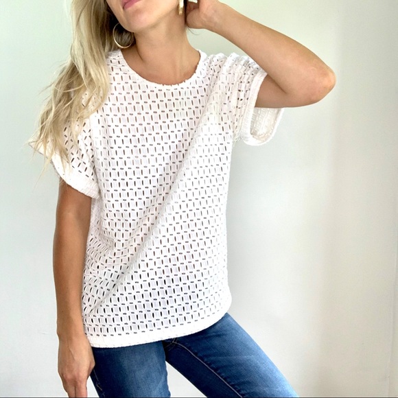 Frame Denim Tops - FRAME White Cut Out Eyelet Oversized Top XS